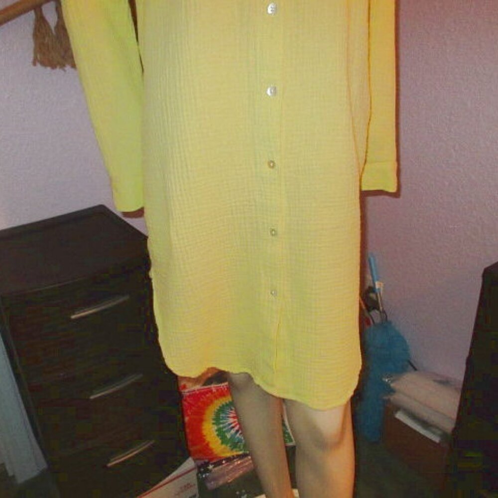 Magaschoni Organic Cotton Gauze Shirt Dress S Muslin Button Up Coastal Resort - Picture 3 of 12